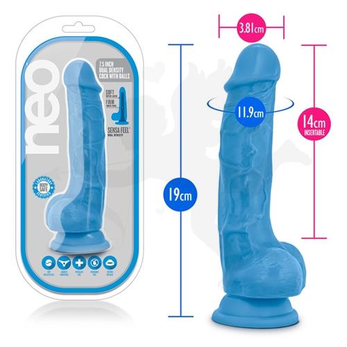 Dildo 7,5 con base de sopapa y testiculos azul